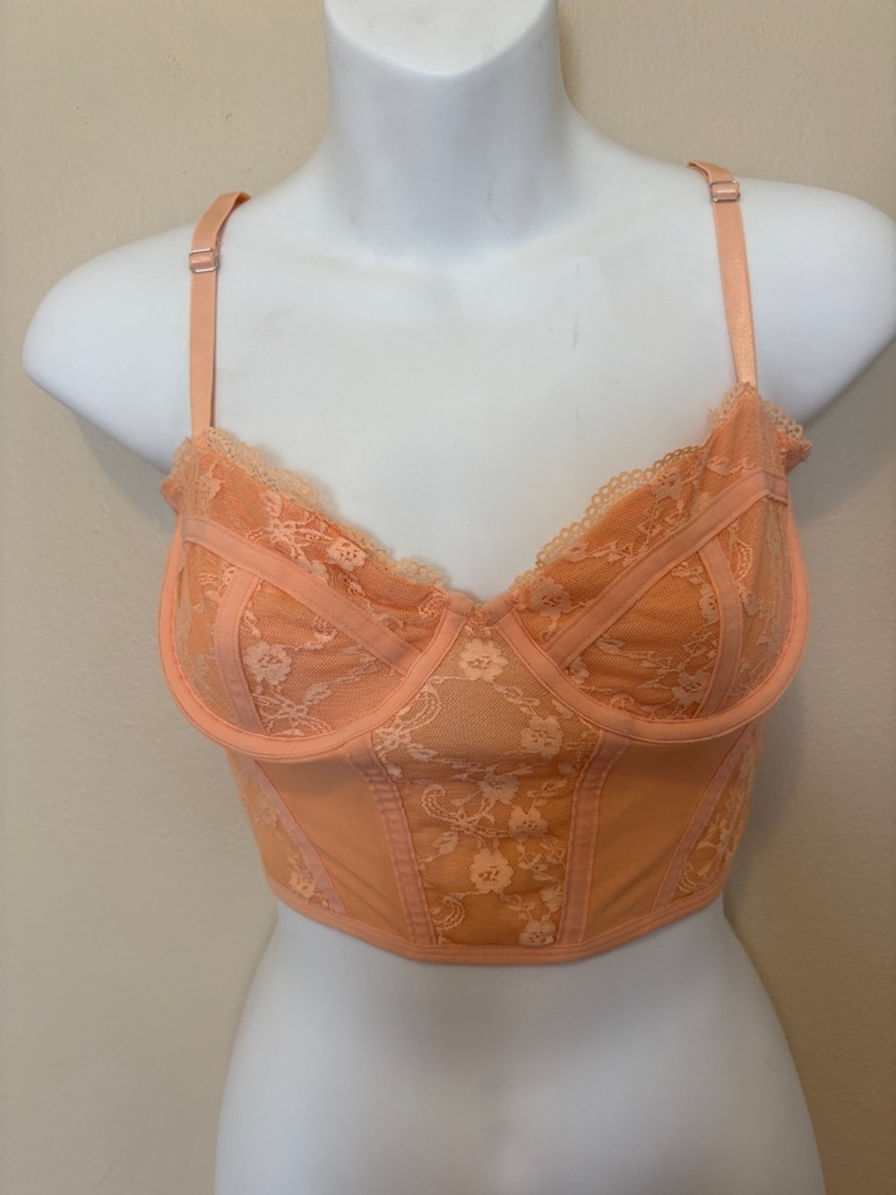 Divided Peach Lace Longline Bralette